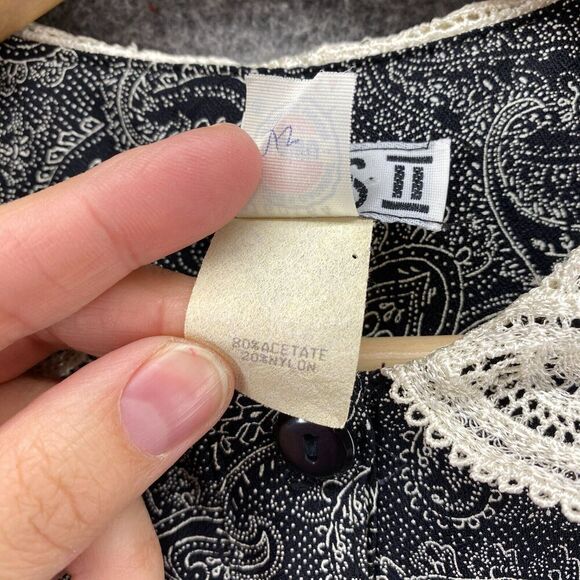 Taurus II Dress Women 10 Black Paisley Maxi Long Elastic Waist Collared Button - Picture 6 of 9